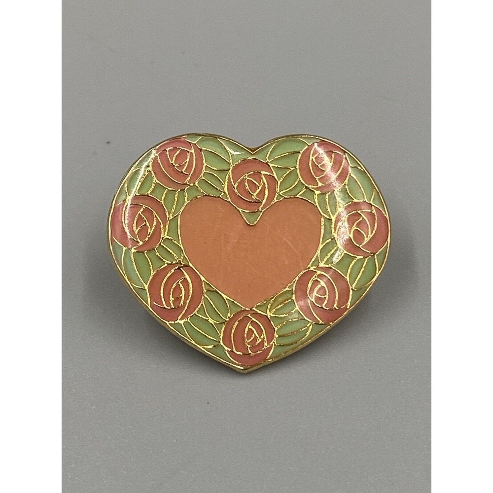 Enamel Heart Shaped Green & Peach Colored Lapel Pin Brooch ACC Inc